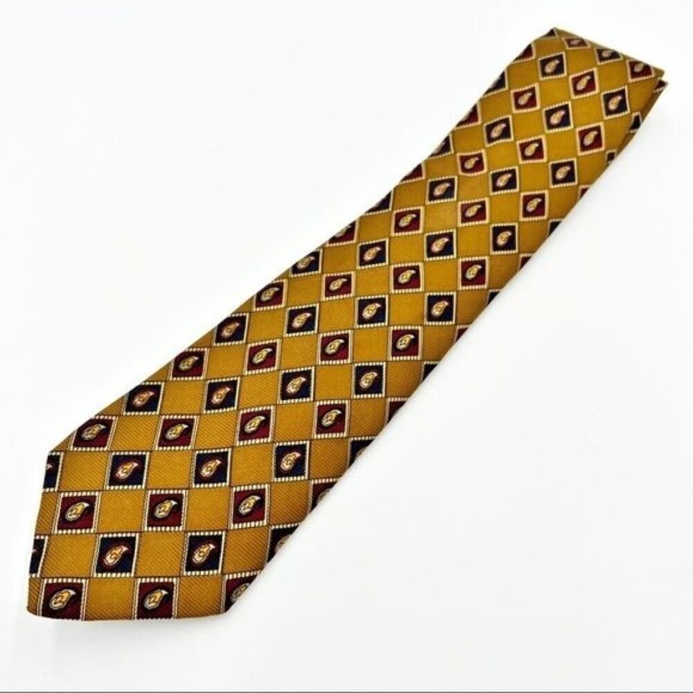 Vintage Coach Gold Burgundy Italian Silk Neck Tie Classic Old Money‎ Handmade